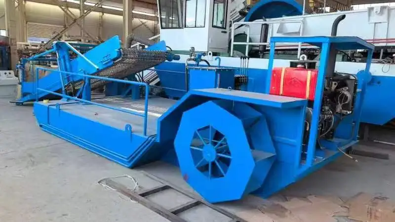 Harvesting boat side view